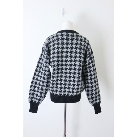 Vintage 1980s CREW Shetland Wool Houndstooth Sweater Pullover Black Gray - Picture 10 of 12